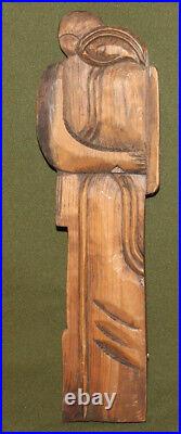 Vintage hand carving wood abstract figure wall decor plaque