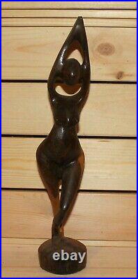 Vintage hand carving wood abstract modernist nude woman figurine