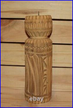 Vintage hand carving wood candle holder