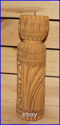 Vintage hand carving wood candle holder