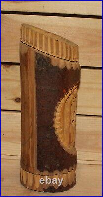 Vintage hand carving wood candle holder Virgin Mary