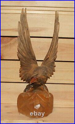 Vintage hand carving wood eagle figurine