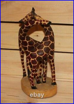 Vintage hand carving wood giraffes figurine