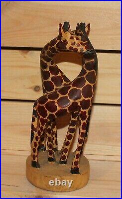 Vintage hand carving wood giraffes figurine