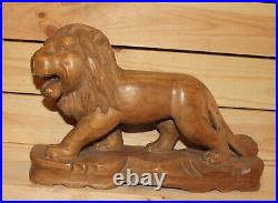 Vintage hand carving wood lion figurine