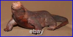 Vintage hand carving wood lizard Komodo Dragon figurine