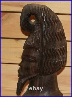 Vintage hand carving wood man head figurine