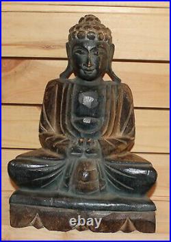 Vintage hand carving wood statuette Gautama Buddha