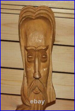 Vintage hand carving wood wall hanging figurine old man