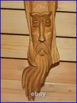 Vintage hand carving wood wall hanging figurine old man