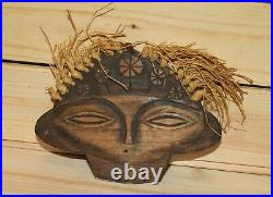 Vintage hand carving wood wall hanging plaque figurine with hair