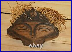 Vintage hand carving wood wall hanging plaque figurine with hair