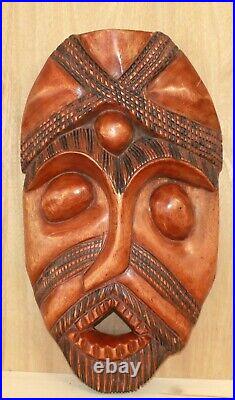 Vintage hand carving wood wall hanging tribal grotesque mask