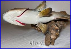 Vintage handmade EG carved wood smallmouth bass wall fish mount trophy sculpture Vintage handmade EG carved wood smallmouth bass wall fish mount trophy sculpture