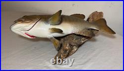 Vintage handmade EG carved wood smallmouth bass wall fish mount trophy sculpture Vintage handmade EG carved wood smallmouth bass wall fish mount trophy sculpture