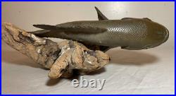 Vintage handmade EG carved wood smallmouth bass wall fish mount trophy sculpture Vintage handmade EG carved wood smallmouth bass wall fish mount trophy sculpture