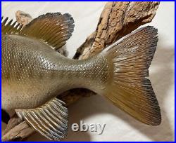 Vintage handmade EG carved wood smallmouth bass wall fish mount trophy sculpture Vintage handmade EG carved wood smallmouth bass wall fish mount trophy sculpture