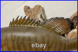 Vintage handmade EG carved wood smallmouth bass wall fish mount trophy sculpture Vintage handmade EG carved wood smallmouth bass wall fish mount trophy sculpture