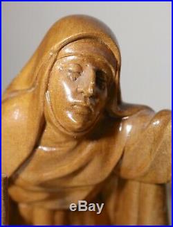 Vintage religious Nun hand carved wood sculpture statue figure Santos folk art