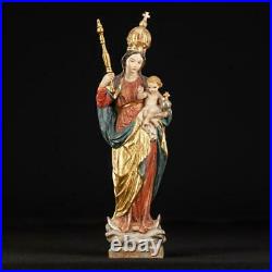 Virgin Mary Child Jesus Sculpture Madonna Christ Wood Carving Statue 11.4