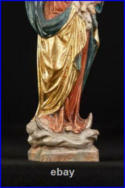 Virgin Mary Child Jesus Sculpture Madonna Christ Wood Carving Statue 11.4