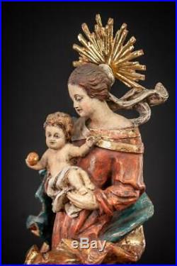 Virgin Mary Child Jesus Wooden Sculpture Madonna Christ Wood Carving Statue 20
