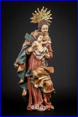 Virgin Mary Child Jesus Wooden Sculpture Madonna Christ Wood Carving Statue 20