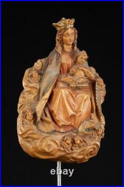 Virgin Mary w Child Jesus Wall Icon Madonna with Christ Statue Wood Carving