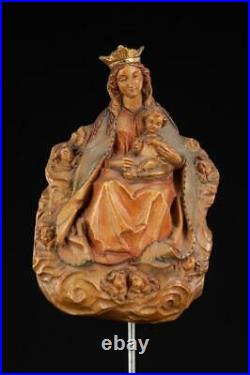 Virgin Mary w Child Jesus Wall Icon Madonna with Christ Statue Wood Carving