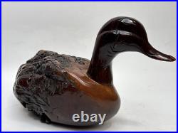 Vntg Hand Carved Burl Wood Duck Sculpture Folk Art Wooden Figurine Rustic Decor