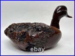 Vntg Hand Carved Burl Wood Duck Sculpture Folk Art Wooden Figurine Rustic Decor