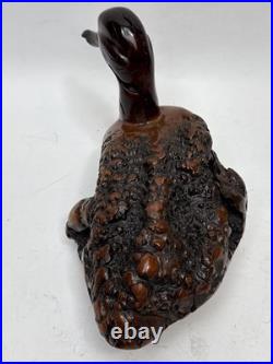 Vntg Hand Carved Burl Wood Duck Sculpture Folk Art Wooden Figurine Rustic Decor