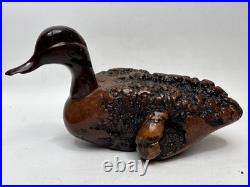 Vntg Hand Carved Burl Wood Duck Sculpture Folk Art Wooden Figurine Rustic Decor