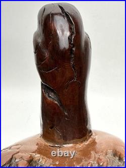 Vntg Hand Carved Burl Wood Duck Sculpture Folk Art Wooden Figurine Rustic Decor