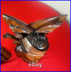 Vtg 1930s Bali Teak Wood Busts 13 Pair Hand-Carved Balinese Sculpture Man Woman