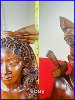 Vtg 1930s Bali Teak Wood Busts 13 Pair Hand-Carved Balinese Sculpture Man Woman