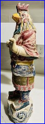 Vtg 21 Wood Folk Art Statue Rooster-Headed Humanoid Hand Carved Peruvian Andean