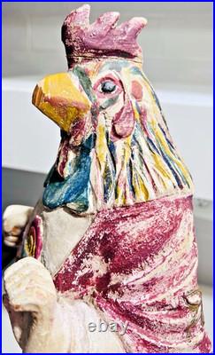 Vtg 21 Wood Folk Art Statue Rooster-Headed Humanoid Hand Carved Peruvian Andean
