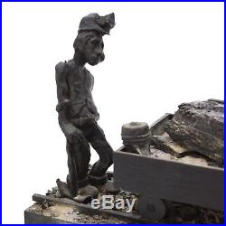 Vtg 22 Coal Miner withDonkey Cart Long American Folk Art Sculpture Wood Carving