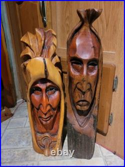 Vtg 3 Rick J Rowley Wood carvings. Native couple from Montana Free Ship US cont