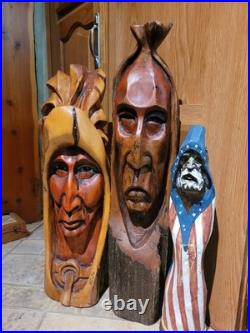 Vtg 3 Rick J Rowley Wood carvings. Native couple from Montana Free Ship US cont