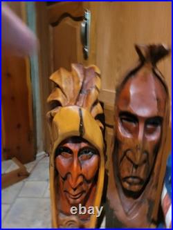 Vtg 3 Rick J Rowley Wood carvings. Native couple from Montana Free Ship US cont