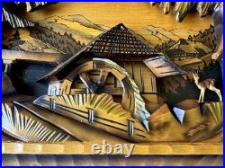 Vtg Art Wood Carving Diorama Wall Decor Cottage Water Wheel 12.5x 8.5 READ