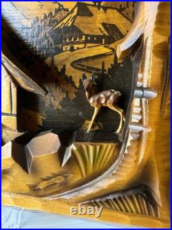 Vtg Art Wood Carving Diorama Wall Decor Cottage Water Wheel 12.5x 8.5 READ