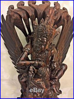 Vtg Balinese Carved Wood Sculpture Vishnu Riding Garuda Njana Tilem Gallery Bali