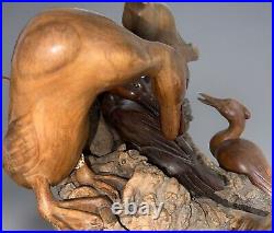 Vtg Balinese Master Artist K. Widia Hand Carved Wood & Tree Root Sculpture Ducks