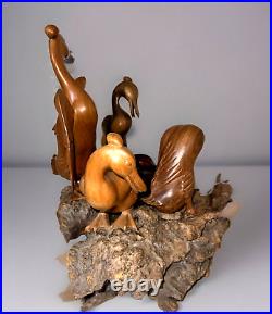 Vtg Balinese Master Artist K. Widia Hand Carved Wood & Tree Root Sculpture Ducks