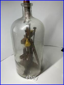 Vtg Bottle Whimsey Arms of Christ Religion Carved Wood Folk Art Whimsey