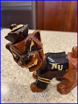 Vtg Carter Hoffman Mascot Carved Wood Figure Northwestern University Wildcat