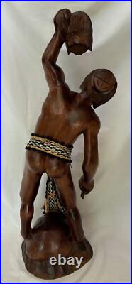 Vtg Carved Wooden Headhunter Tribal 24 Sculpture Severed Head Axe Vtg Carved Wooden Headhunter Tribal 24 Sculpture Severed Head Axe